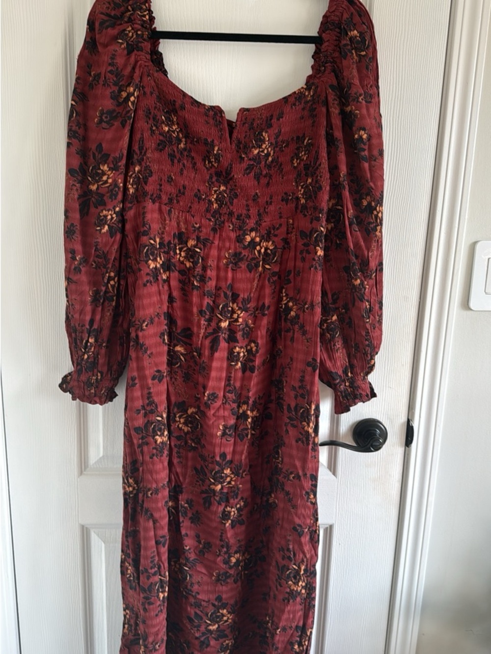 Free People Floral Maxi Dress with Smocked Bodice in Burgundy